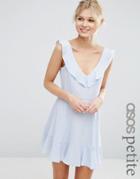 Asos Petite Mini Skater Dress With Frill Detail - Pale Blue