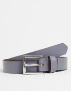 Asos Design Leather Skinny Belt In Charcoal-gray