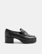 Topshop Felix Leather Heeled Platform Loafer In Black