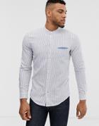 Pull & Bear Join Life Shirt With Granddad Collar Shirt In Blue - Blue