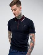 Fred Perry Reissues Knitted Needle Punch Polo In Navy - Navy