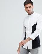 Asos Skinny Fit Cut & Sew Shirt With Black Panel And Grandad Collar - White
