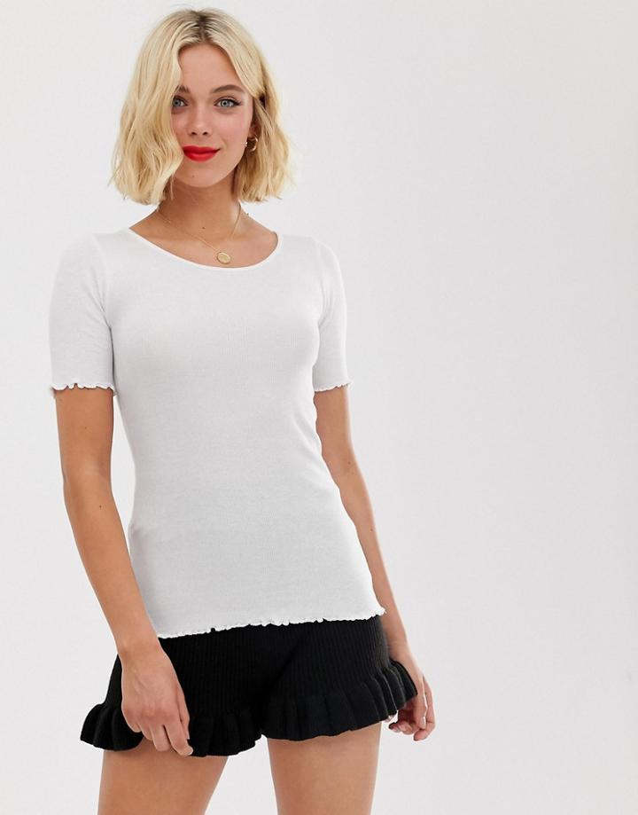 Brave Soul Lovely Top With Lettuce Hem - White