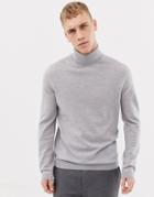 Asos Design Merino Wool Roll Neck Sweater In Pale Gray - Gray