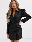 Asos Design Exaggerated Sleeve Double Breasted Blazer-black
