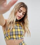 One Above Another Halter Neck Top In Check Co-ord - Yellow