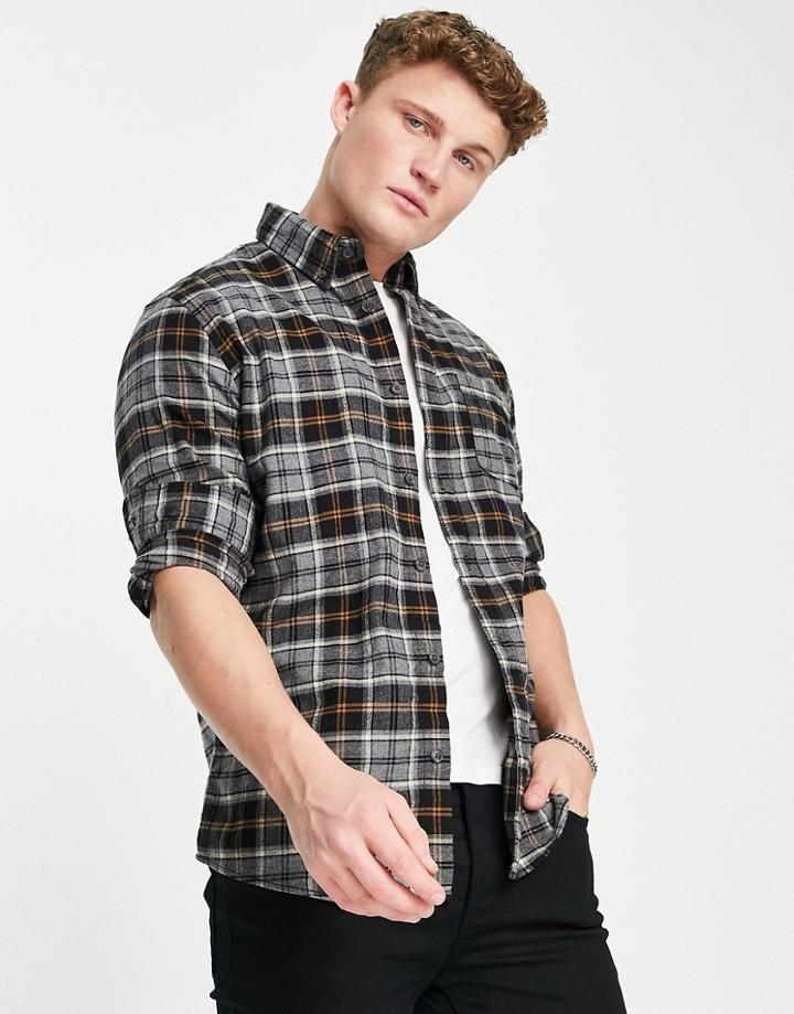 Selected Homme Cotton Brushed Check Shirt In Regular Fit Gray - Gray