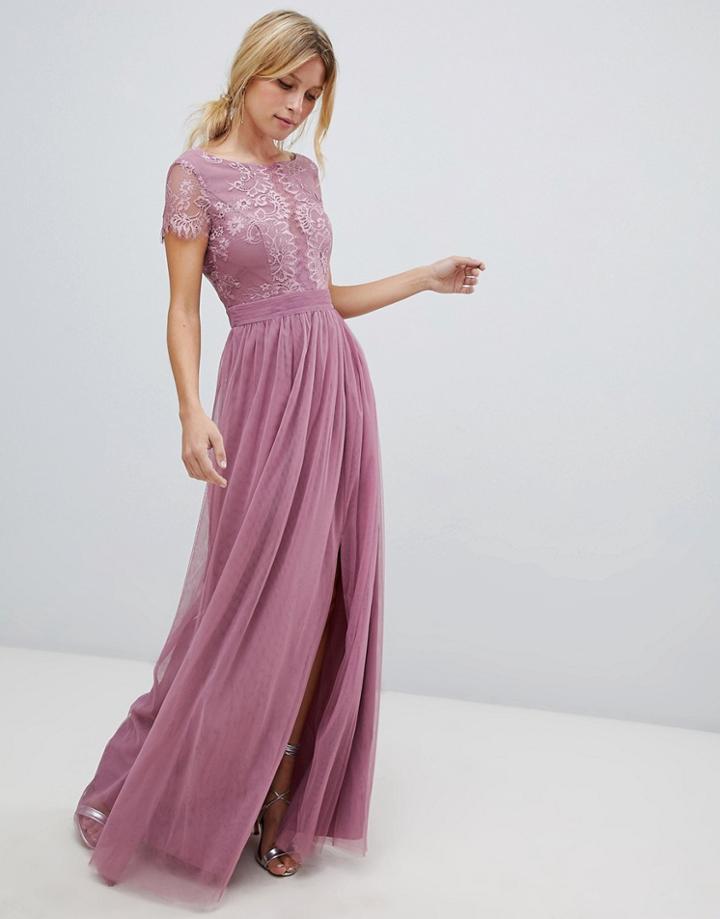 Little Mistress Lace Top Maxi Dress - Pink