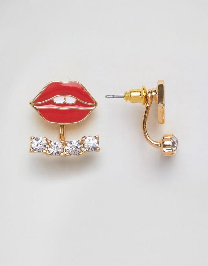 Asos Lip Crystal Swing Earrings - Red