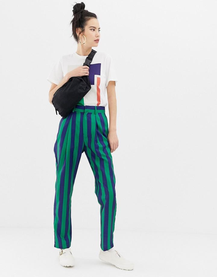 Daisy Street Peg Pants In Stripe - Navy