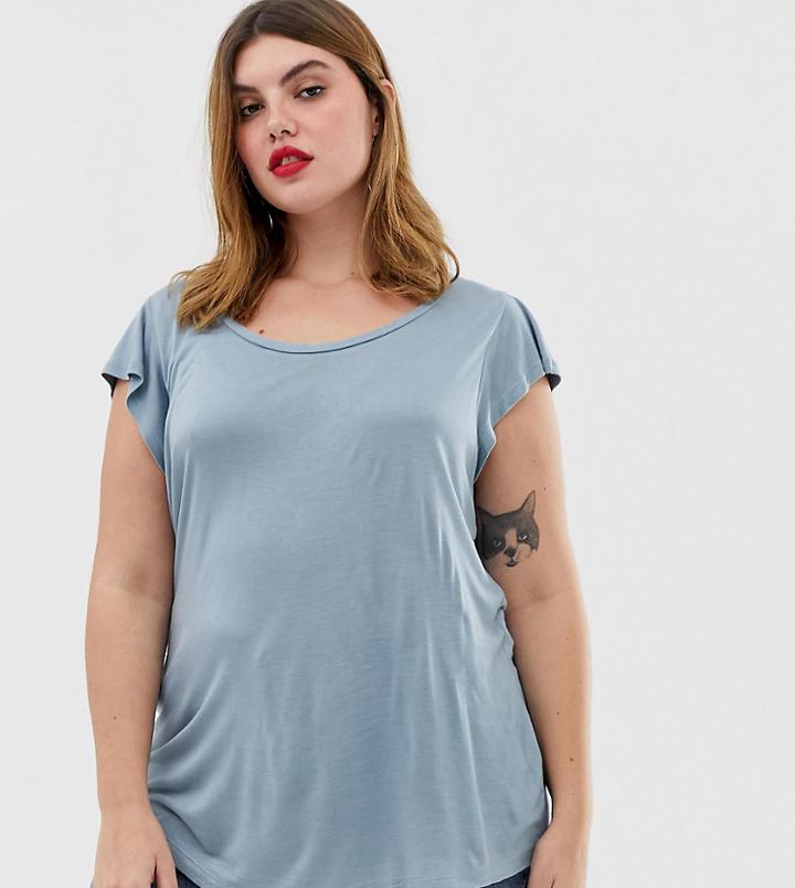 Brave Soul Plus Lisbon T Shirt With Frill Sleeves - Blue