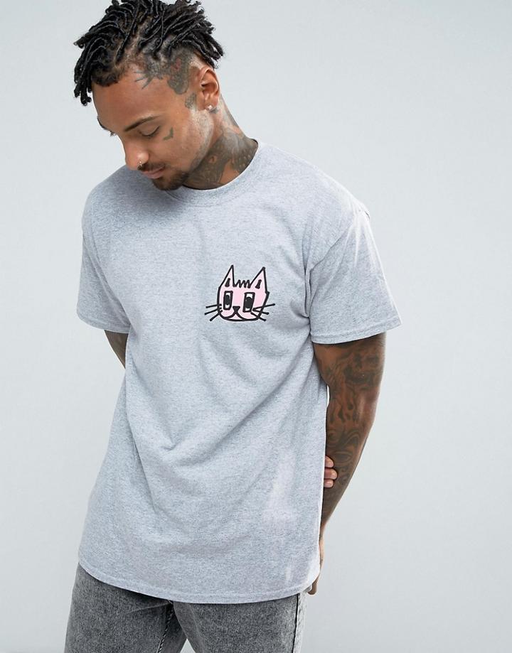 New Love Club Cat Face T-shirt - Gray