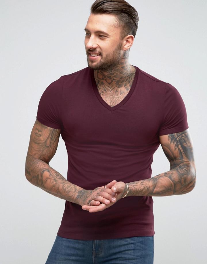 Asos Muscle V Neck T-shirt In Red - Red