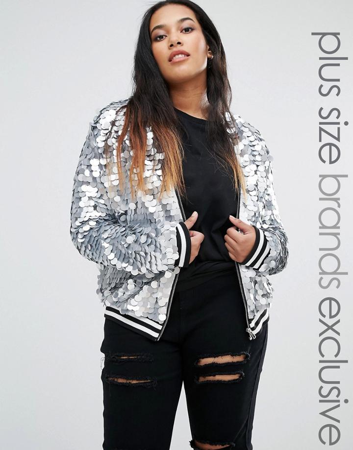 Liquor & Poker Plus All Over Heavily Embellished Bomber Jacket - Silver