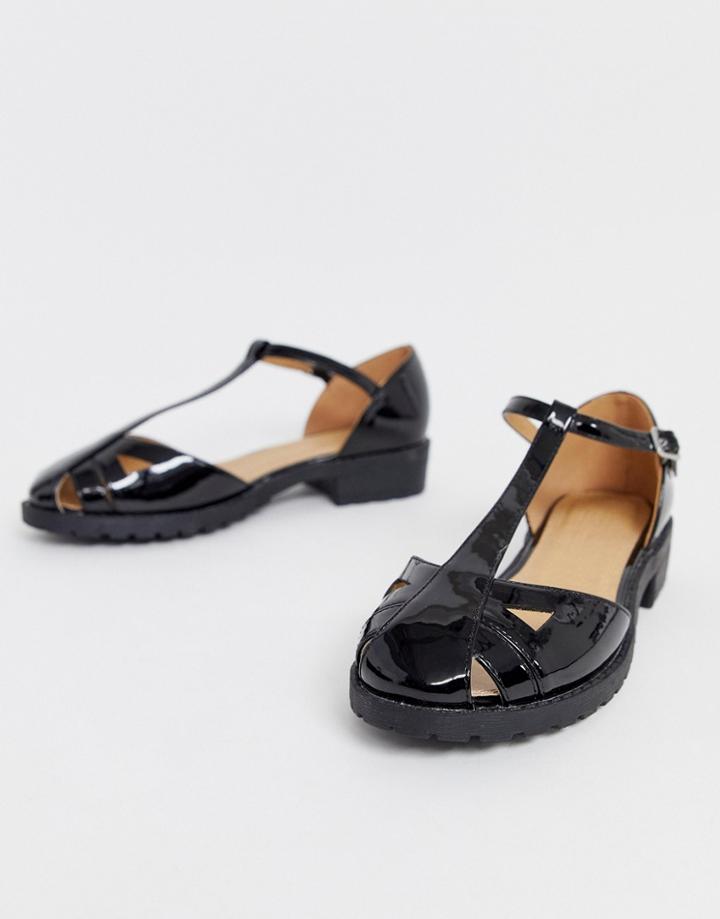 Asos Design Micha Flat Shoe In Black Patent - Black