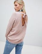 Vila Soft Kniited Sweater With Deep V Back - Pink