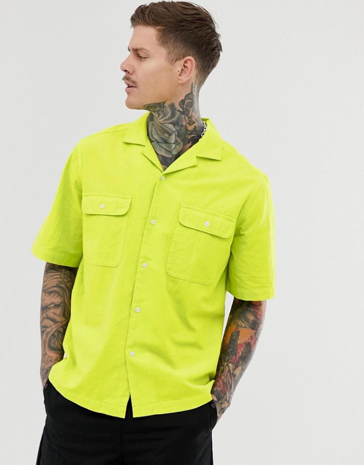 Asos Design Oversized Neon Texture Shirt In Green With Double Pocket