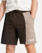 Good For Nothing Spliced Jersey Shorts In Black And Brown With Mixed Logo Print-multi
