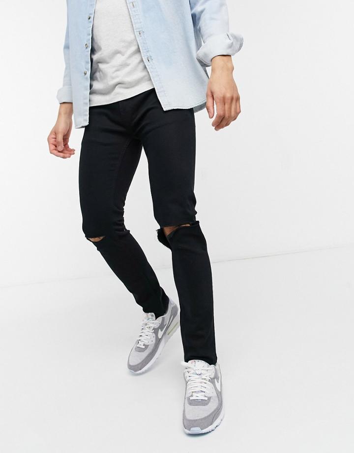 Topman Organic Cotton Blend Stretch Skinny Jeans With Rips In Black