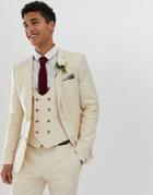Asos Design Wedding Super Skinny Suit Jacket In Stone Linen - Stone