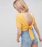 Asos Design Tall Crop T-shirt With Tie Back - Yellow