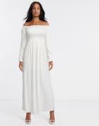 River Island Ruched Bardot Maxi Dress In White