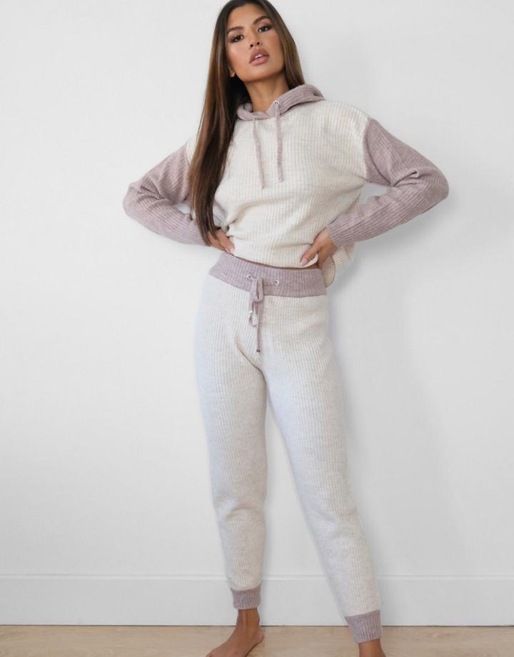 Missguided Color Block Sweatpants In Stone-neutral