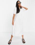 Asos Design Tiered Smock T-shirt Midi Dress In White