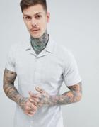 Asos Design Stretch Slim Cotton Linen Shirt With Revere Collar In Pale Gray - Gray