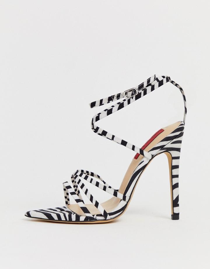 London Rebel Zebra Strappy Stiletto Sandals - Multi