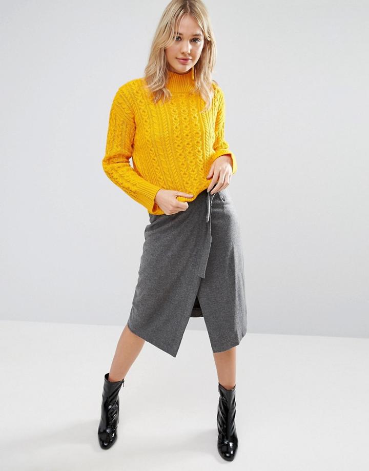 Neon Rose Tie Waist Midi Skirt - Gray