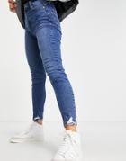 Miss Selfridge Lizzie High Waist Authentic Skinny Jeans In Midwash Blue-blues