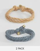Asos Rope Bracelet Pack In Tan And Navy - Multi