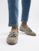 Asos Design Loafers In Gray Faux Suede With Fringe