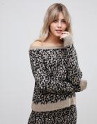 Asos Design Two-piece Off Shoulder Sweater In Leopard - Multi