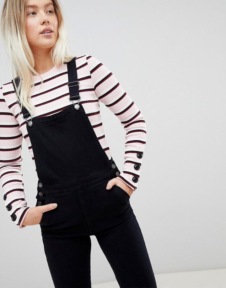 Pull & Bear Black Long Overall In Black - Black