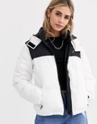 New Look Color Block Puffer In White Pattern