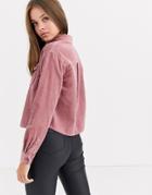 New Look Cord Patch Pocket Shirt In Pink-tan