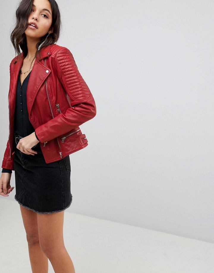 Goosecraft Bottom Zip Detail Biker Jacket In Red - Red