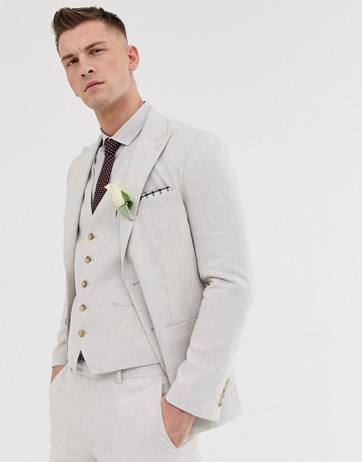 Moss London Slim Suit Jacket In Beige Linen With Stretch