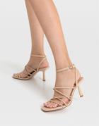 Stradivarius Strappy Heeled Sandals With Squared Toe In Beige-neutral