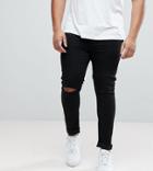 Asos Plus Extreme Super Skinny Jeans With Knee Rips In Black - Black