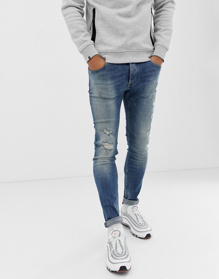 Chasin' Ego Blaidd Rip And Repair Slim Jean In Dark Wash - Blue