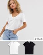 New Look Organic V Neck Tee 2 Pack In Black And White - Multi