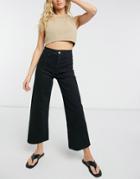 Stradivarius Organic Cotton Cropped Wide Leg Jeans In Black