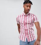 Asos Design Tall Skinny Stripe Shirt In Pink - Pink