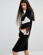 Noisy May Fringe Detail Midi Knit Dress Turtleneck - Black