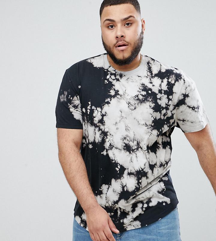 Asos Design Plus Relaxed Longline T-shirt In Bleach Wash - Black