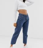 Noisy May Petite Relaxed Straight Leg Jean In Mid Blue Wash - Blue