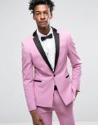 Asos Super Skinny Tuxedo Suit Jacket With Satin Lapel In Pink - Pink